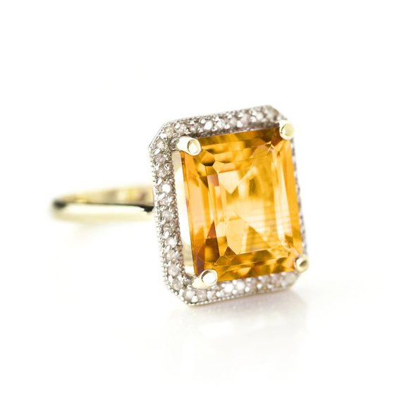 Galaxy Gold Products Jewelry - 14K. SOLID GOLD RING WITH  DIAMONDS & CITRINE